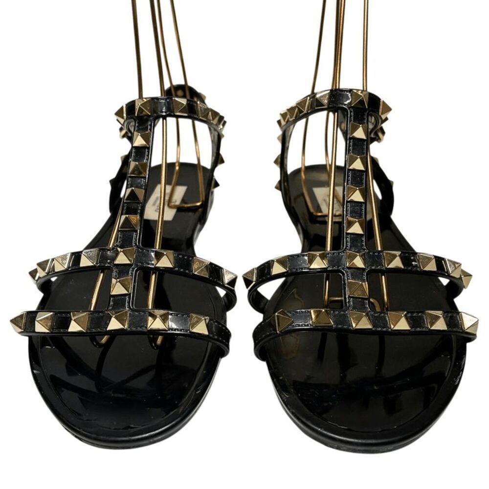 Valentino Garavani Rockstud Jelly Gladiator Sandals EU 38 Black PVC Studded Flat - Picture 2 of 10